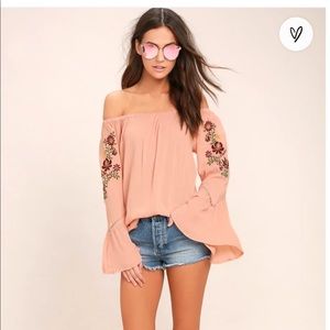 Pink Embroidered Off-the-Shoulder Top